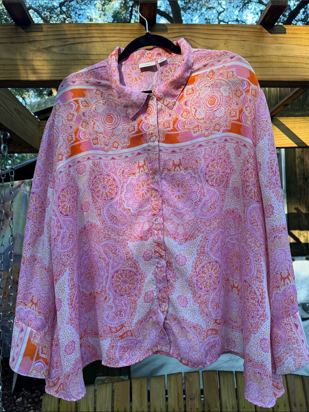 Cato Pink and Orange Paisley Button-Up Blouse